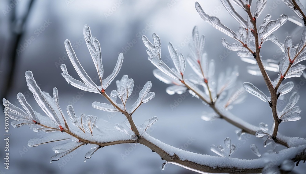 Tree branches covered with ice in winter Tree branches covered with ice in winter