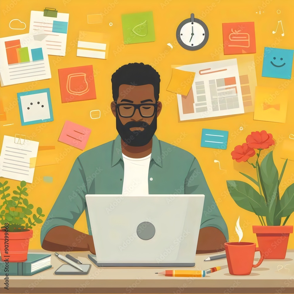 IT specialist is working on the laptop, illustration IT specialist is working on the laptop, illustration