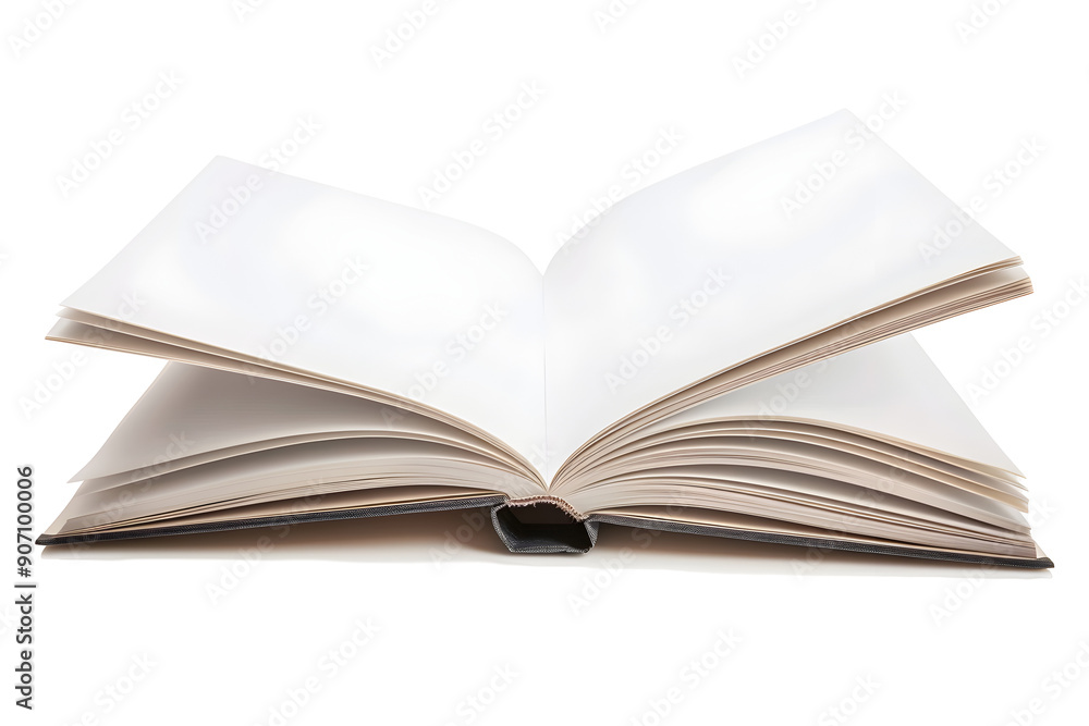 Open blank book mockup with white paper pages isolated on transparent background. Flat lay png, cutout. Open blank book mockup with white paper pages isolated on transparent background. Flat lay png, cutout.