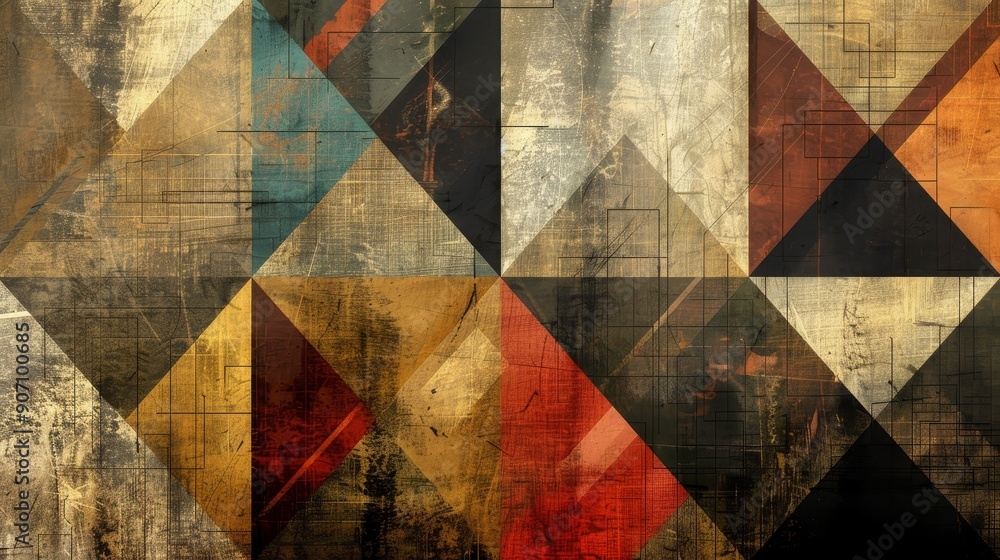 Abstract Geometric Composition with Warm Tones and Grunge Textures, abstract art , geometric art , contemporary art , digital art Abstract Geometric Composition with Warm Tones and Grunge Textures, abstract art , geometric art , contemporary art , digital art
