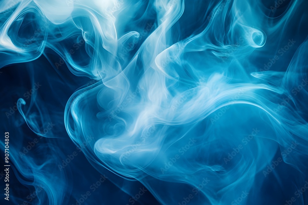 Fototapeta premium Abstract blue background with swirling smoke and light