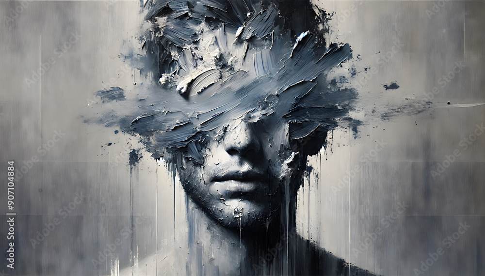 Young male Depression and Anxiety Portrait, Abstract Emotional Young male Painting, Sad young man in Abstract Oil Painting, Expression of teen Sadness, Artistic Representation of a Melancholy Young male Depression and Anxiety Portrait, Abstract Emotional Young male Painting, Sad young man in Abstract Oil Painting, Expression of teen Sadness, Artistic Representation of a Melancholy