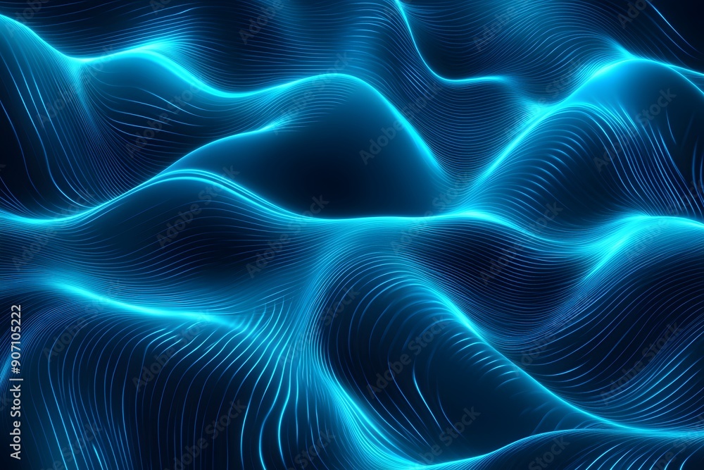 Shimmering Neon Waves on Abstract Blue Background Shimmering Neon Waves on Abstract Blue Background