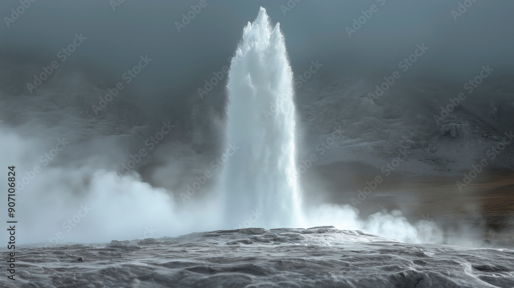 Geyser erupting, shooting a powerful fountain of water and steam. Geyser creating an impressive natural explosion of power and geothermal beauty of the phenomenon. Geyser erupting, shooting a powerful fountain of water and steam. Geyser creating an impressive natural explosion of power and geothermal beauty of the phenomenon.