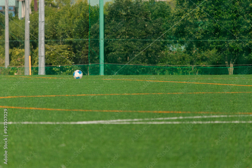 Obraz premium グラウンドに転がるサッカーボール