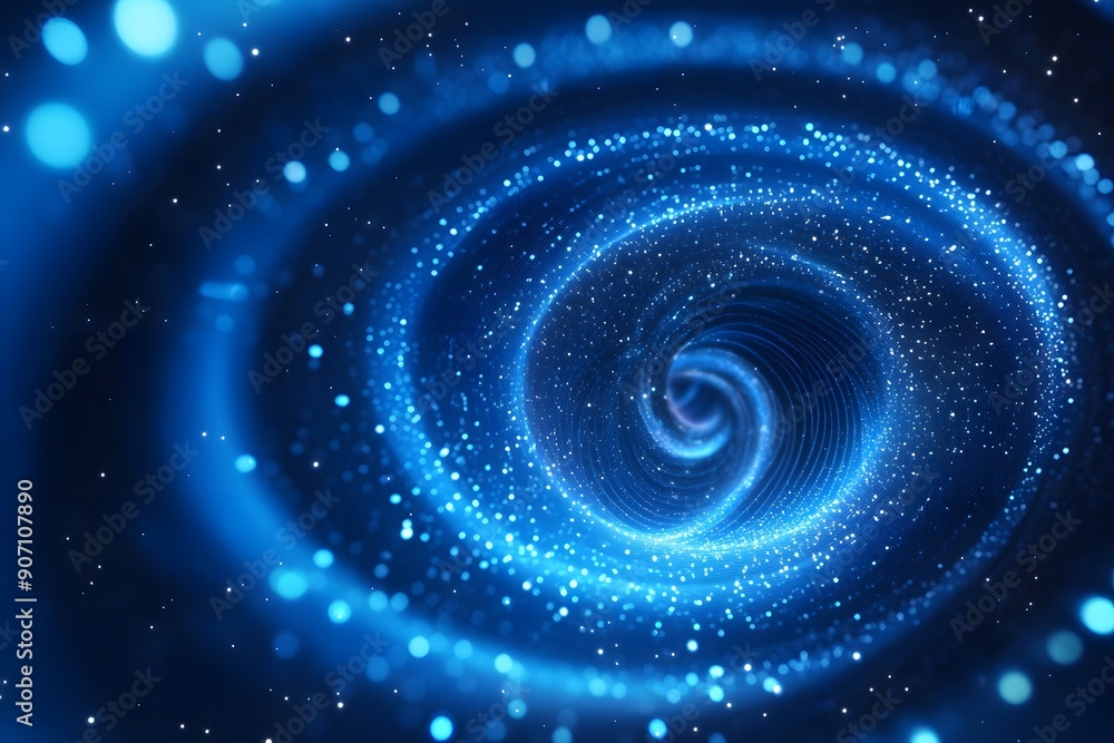 Blue abstract background with holographic spiral lights