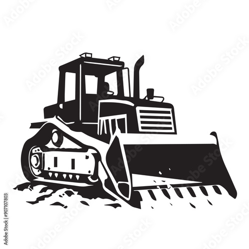 Bulldozer in cartoon, doodle style . Image for t-shirt, web, mobile apps and ui. Isolated 2d vector illustration in logo, icon, sketch style, Eps 10, black and white. AI Generative