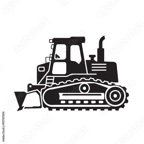 Bulldozer in cartoon, doodle style . Image for t-shirt, web, mobile apps and ui. Isolated 2d vector illustration in logo, icon, sketch style, Eps 10, black and white. AI Generative