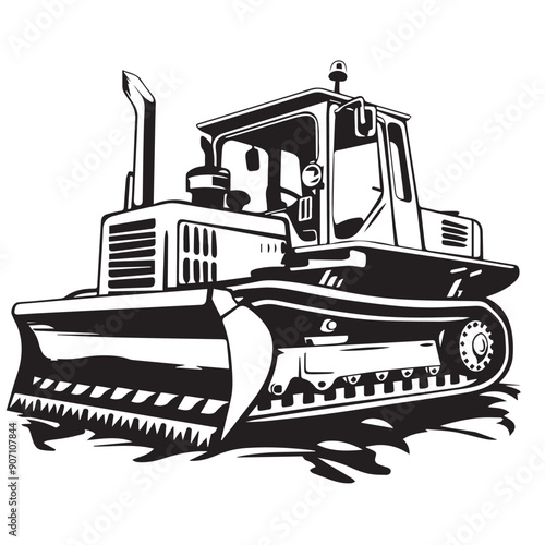 Bulldozer in cartoon, doodle style . Image for t-shirt, web, mobile apps and ui. Isolated 2d vector illustration in logo, icon, sketch style, Eps 10, black and white. AI Generative