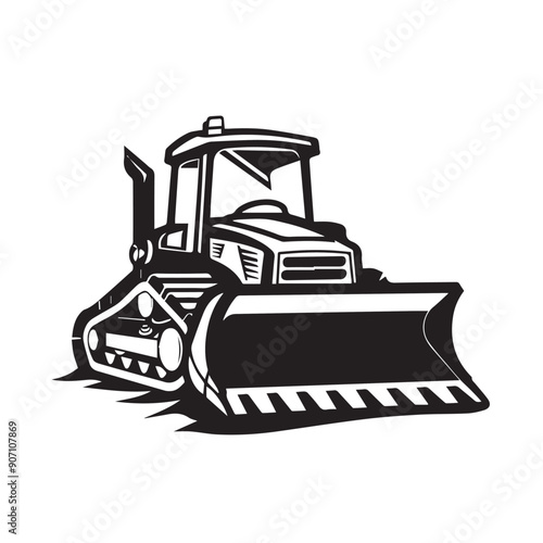 Bulldozer in cartoon, doodle style . Image for t-shirt, web, mobile apps and ui. Isolated 2d vector illustration in logo, icon, sketch style, Eps 10, black and white. AI Generative