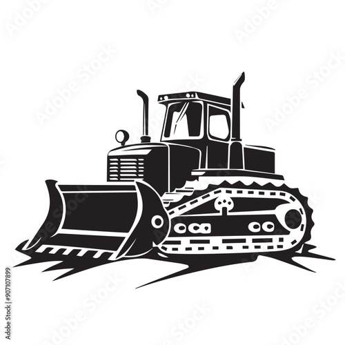 Bulldozer in cartoon, doodle style . Image for t-shirt, web, mobile apps and ui. Isolated 2d vector illustration in logo, icon, sketch style, Eps 10, black and white. AI Generative