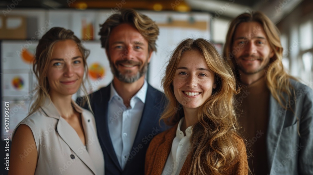 Obraz premium Happy team of young professionals in office - generative ai