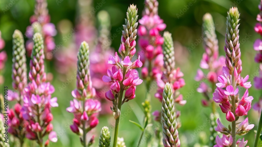 Close-up of beautiful Common sainfoin flowers in bloom, wildflowers, nature, botany, vibrant, petals, blooming, meadow, garden Close-up of beautiful Common sainfoin flowers in bloom, wildflowers, nature, botany, vibrant, petals, blooming, meadow, garden