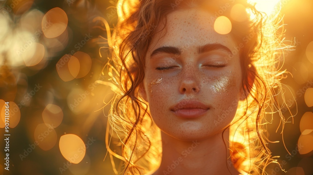 Woman with golden glitter in sunlight - generative ai Woman with golden glitter in sunlight - generative ai