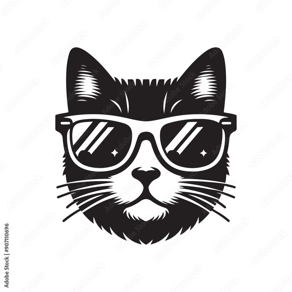 Cat head wearing sunglass silhouette vector art illustration template Cat head wearing sunglass silhouette vector art illustration template