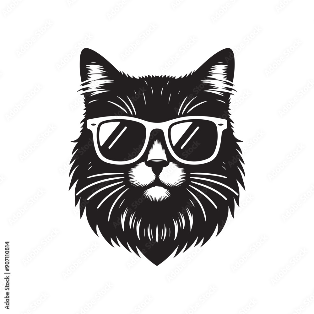 Cat head wearing sunglass silhouette vector art illustration template Cat head wearing sunglass silhouette vector art illustration template