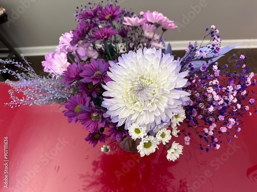 bouquet of pink and white chrysanthemums