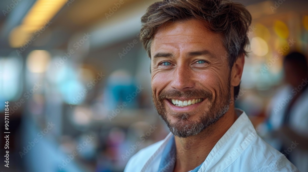 Obraz premium Smiling man with blue eyes - generative ai