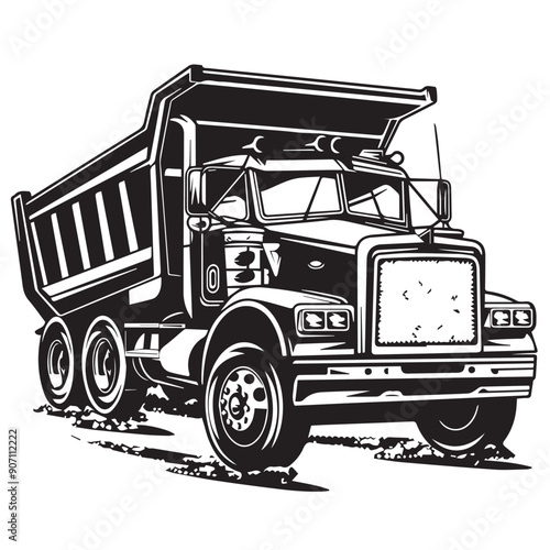 DUMP TRUCK  in cartoon, doodle style . Image for t-shirt, web, mobile apps and ui. Isolated 2d vector illustration in logo, icon, sketch style, Eps 10, black and white. AI Generative