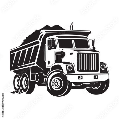DUMP TRUCK  in cartoon, doodle style . Image for t-shirt, web, mobile apps and ui. Isolated 2d vector illustration in logo, icon, sketch style, Eps 10, black and white. AI Generative