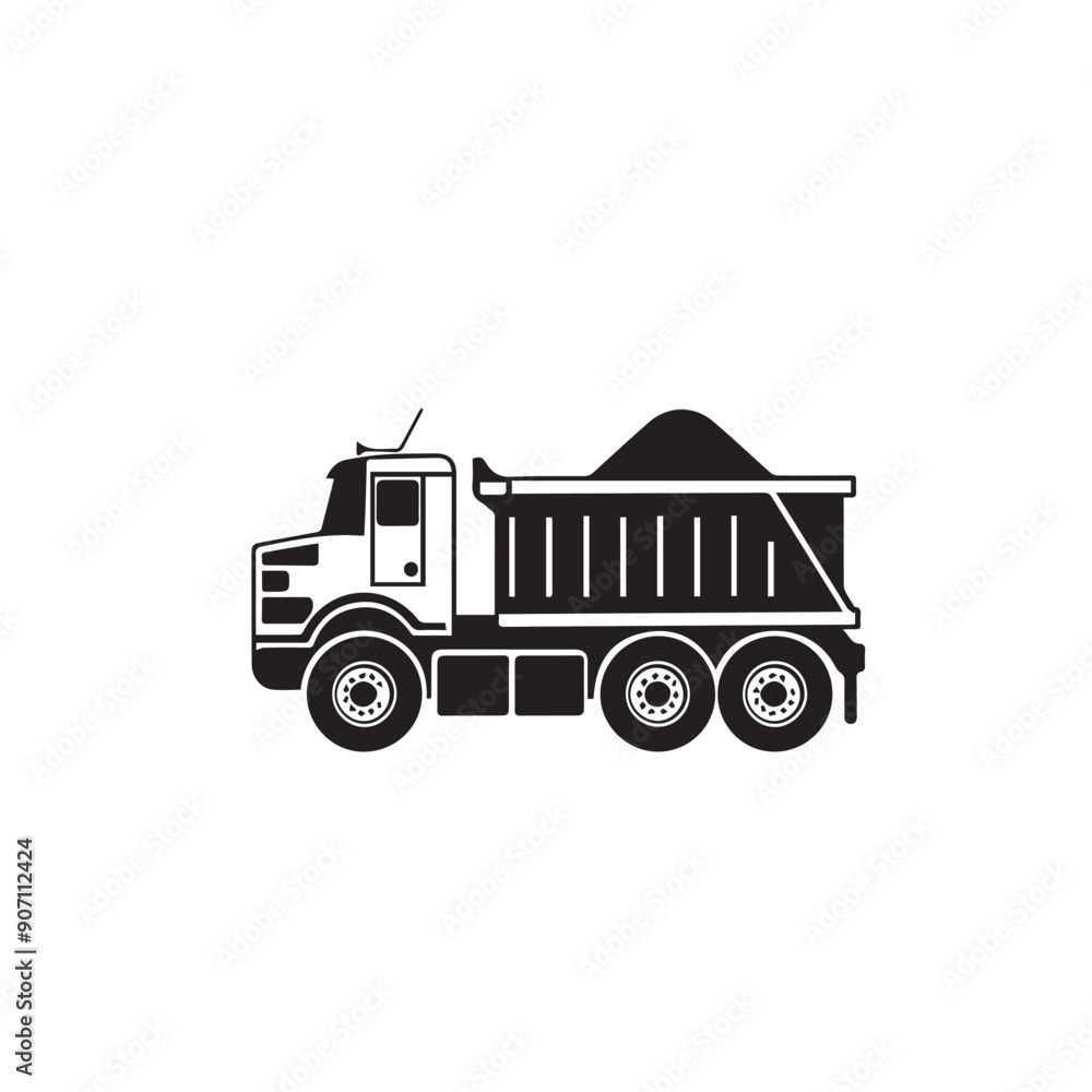 Naklejka premium DUMP TRUCK in cartoon, doodle style . Image for t-shirt, web, mobile apps and ui. Isolated 2d vector illustration in logo, icon, sketch style, Eps 10, black and white. AI Generative
