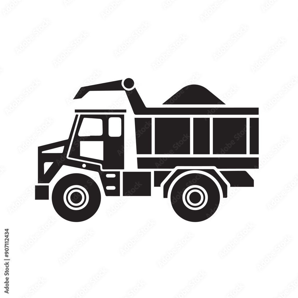 Naklejka premium DUMP TRUCK in cartoon, doodle style . Image for t-shirt, web, mobile apps and ui. Isolated 2d vector illustration in logo, icon, sketch style, Eps 10, black and white. AI Generative
