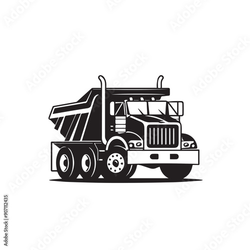 DUMP TRUCK  in cartoon, doodle style . Image for t-shirt, web, mobile apps and ui. Isolated 2d vector illustration in logo, icon, sketch style, Eps 10, black and white. AI Generative