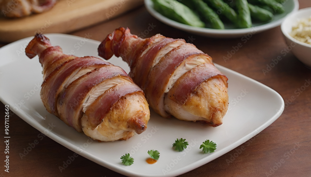 bacon wrapped chicken on a plate