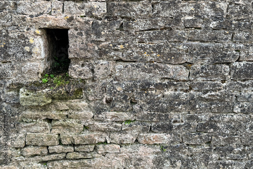 Medieval stone wall in France creates textured still life