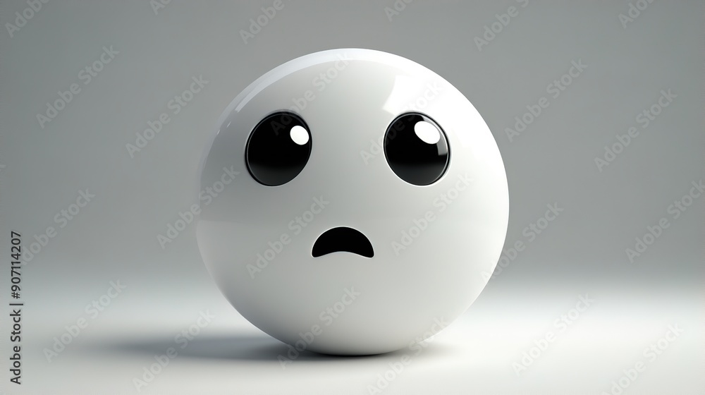 Glossy white ball with a scared face Glossy white ball with a scared face