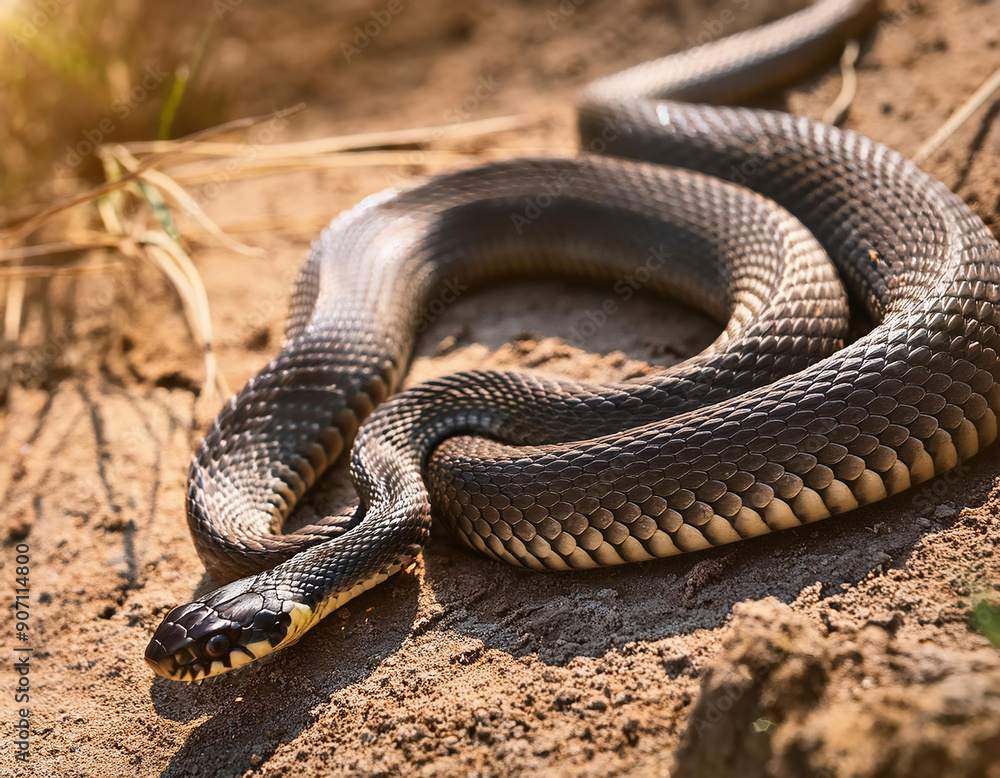 Obraz premium Grass snake (Xenochrophis calyptratus) on sand