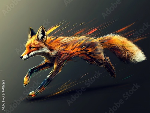 Dynamic illustration of a running fox in vibrant colors photo