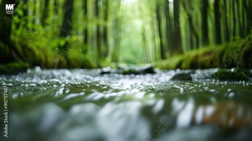 Serene Blurred River Flowing Through Lush Forest - Tranquil Nature Scene