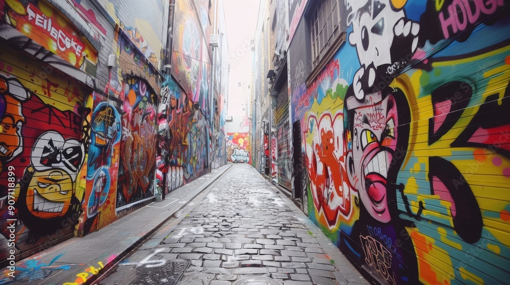 Obraz premium Melbourne's Funky Graffiti: Hosier Lane with Red and Blue Tags