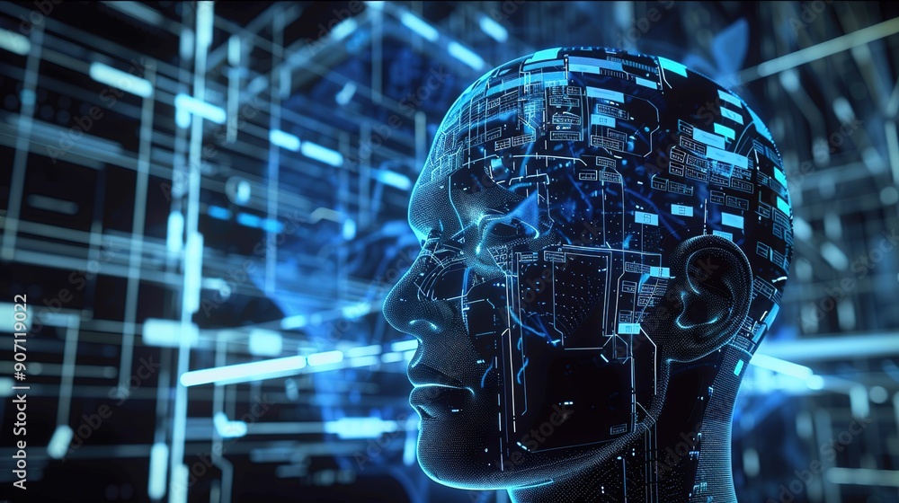 Naklejka premium Exploring Advanced Artificial Intelligence Concepts Through Visual Representation of a Digital Human Brain