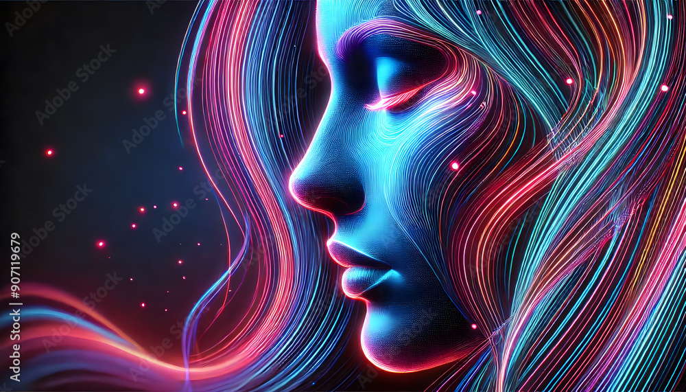Neon Abstract Female Profile, Futuristic Woman Portrait with Neon Lights, Abstract Cyberpunk Female Face, Digital Art of Woman in Neon Colors, Glowing Lines Female Silhouette, Woman in Digital Art Neon Abstract Female Profile, Futuristic Woman Portrait with Neon Lights, Abstract Cyberpunk Female Face, Digital Art of Woman in Neon Colors, Glowing Lines Female Silhouette, Woman in Digital Art