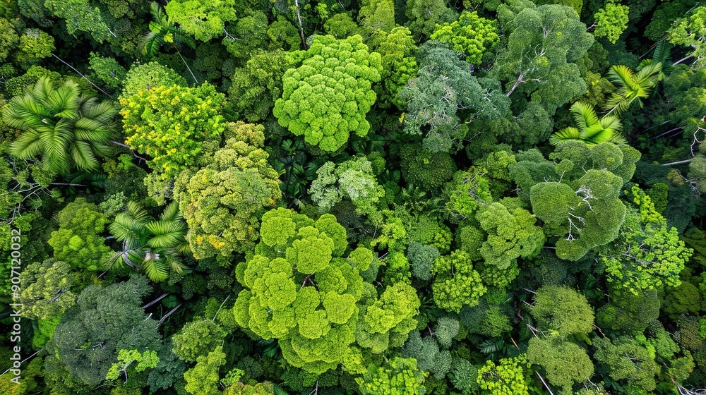 Lush Green Canopy of Diverse Trees Seen From Above in a Dense Forest Lush Green Canopy of Diverse Trees Seen From Above in a Dense Forest