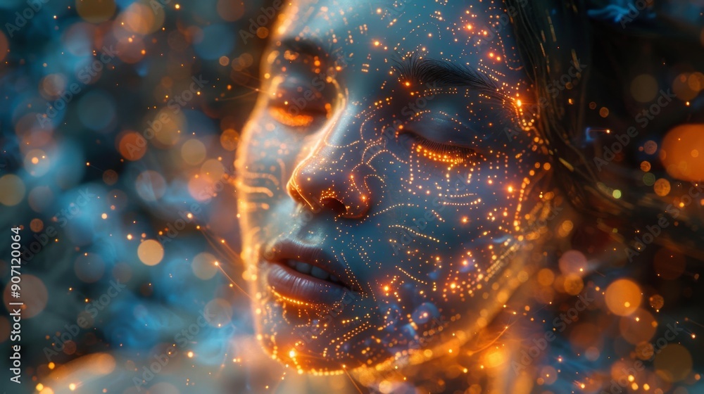 Tech-infused face in light - generative ai Tech-infused face in light - generative ai