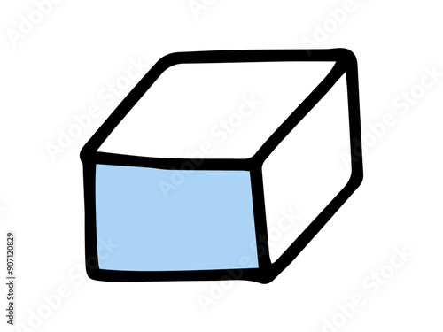 Simple illustration of a rectangular prism in blue and white, drawn in a minimalistic style. Concept of geometry, mathematics, shapes, and education. Print, icon, design element.