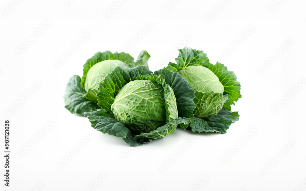 Fototapeta premium Fresh Green Cabbage on White Background