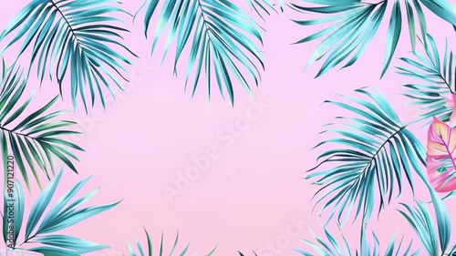 Wallpaper Mural Lush tropical leaves frame a soft pink backdrop, creating a calming atmosphere perfect for relaxing or decorating any space Torontodigital.ca
