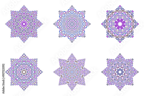 Abstract isolated gravel ornament star symbol set - geometrical vector design element