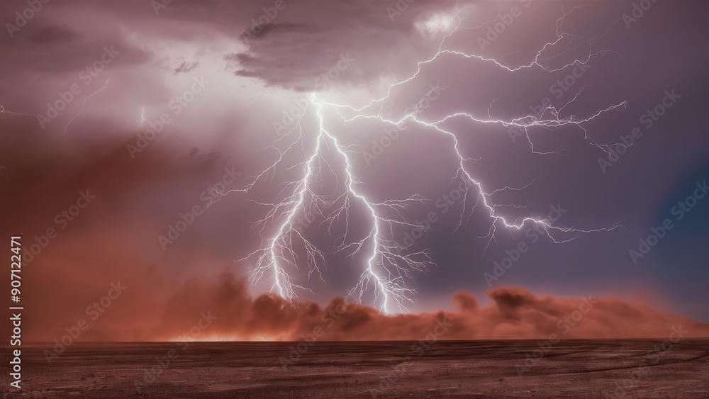 A large lightning bolt is striking the ground in front of a fire, AI A large lightning bolt is striking the ground in front of a fire, AI