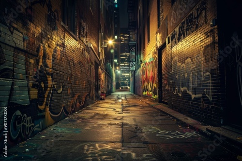 In Toronto, Ontario, graffiti alley at night can be seen in the Fashion District photo