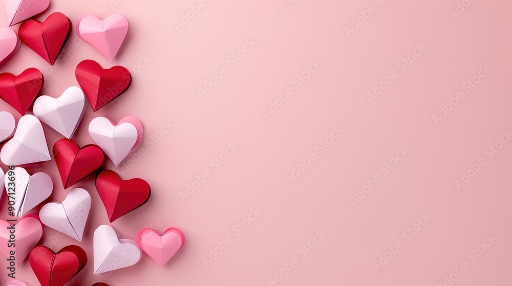 Love is in the Air - Red and Pink Paper Hearts on Pastel Background for Valentine's Day Romance Decor Love is in the Air - Red and Pink Paper Hearts on Pastel Background for Valentine's Day Romance Decor
