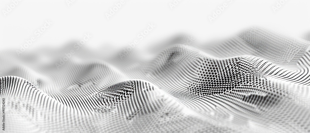 Abstract visualization of digital sound wave background with black and white dots and lines. Abstract visualization of digital sound wave background with black and white dots and lines.