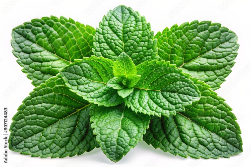 Fresh peppermint leaves with vibrant green color and delicate white veins isolated on a transparent background, showcasing nature's calming and refreshing remedy. Fresh peppermint leaves with vibrant green color and delicate white veins isolated on a transparent background, showcasing nature's calming and refreshing remedy.