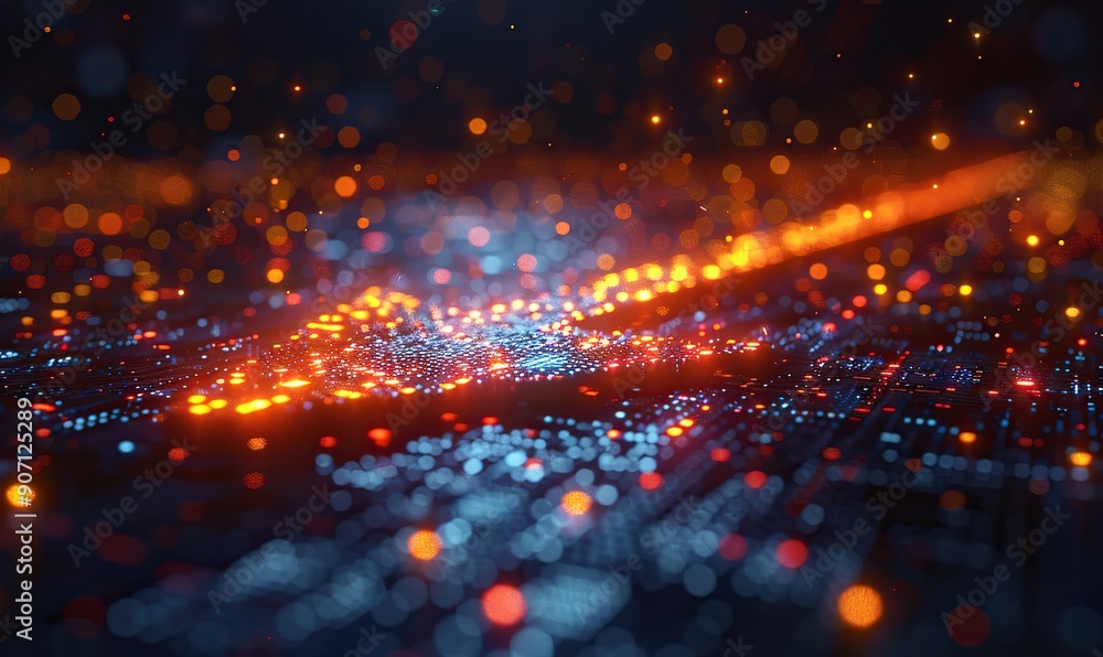 Fototapeta premium A digital arrow points forward.