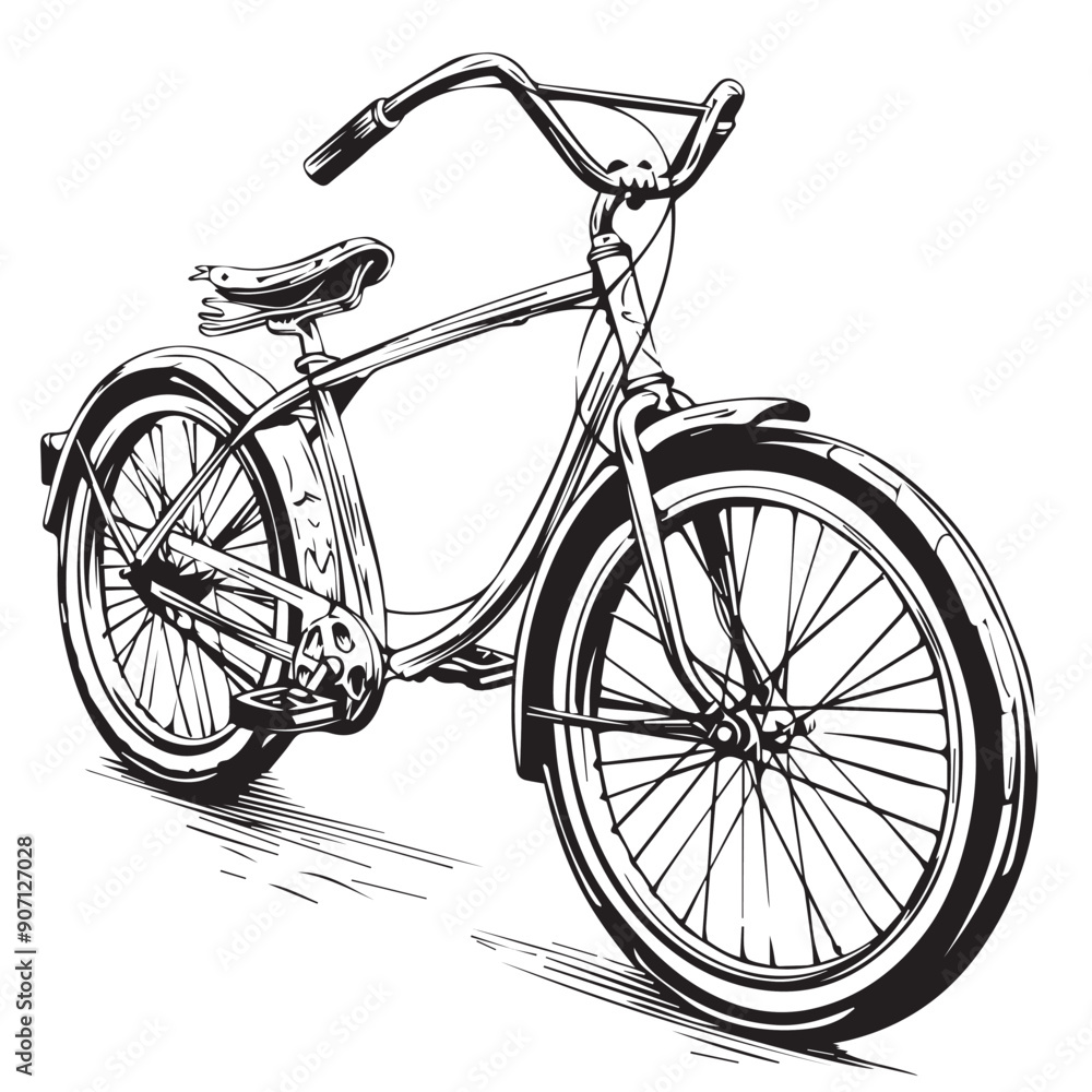 CITY BIKE in cartoon, doodle style . Image for t-shirt, web, mobile apps and ui. Isolated 2d vector illustration in logo, icon, sketch style, Eps 10, black and white. AI Generative