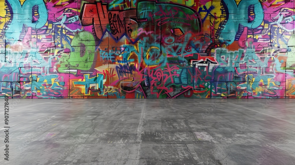 Naklejka premium Front wall of concerte with abstract graffiti in bright colors